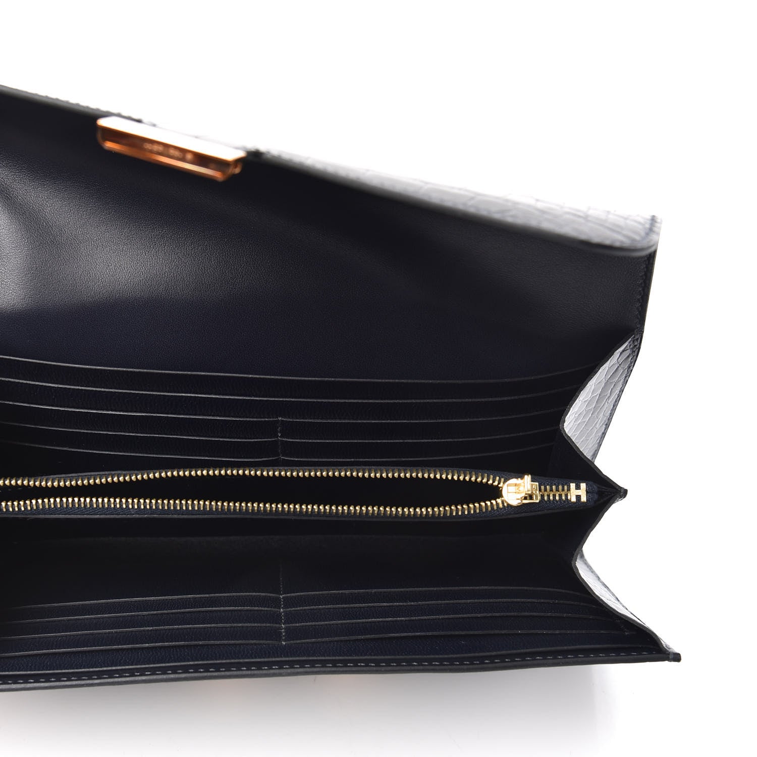 Hermes Shiny Alligator Constance Long Wallet Bleu Marine 5 of 6