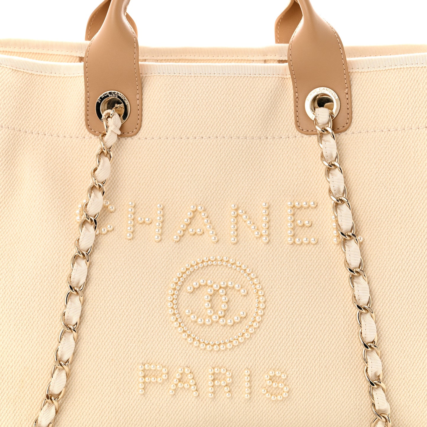Canvas Pearl Medium Deauville Tote Ecru Beige