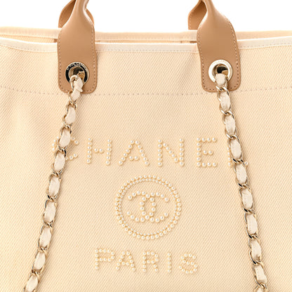 Chanel Canvas Pearl Medium Deauville Tote Ecru Beige 8 of 10