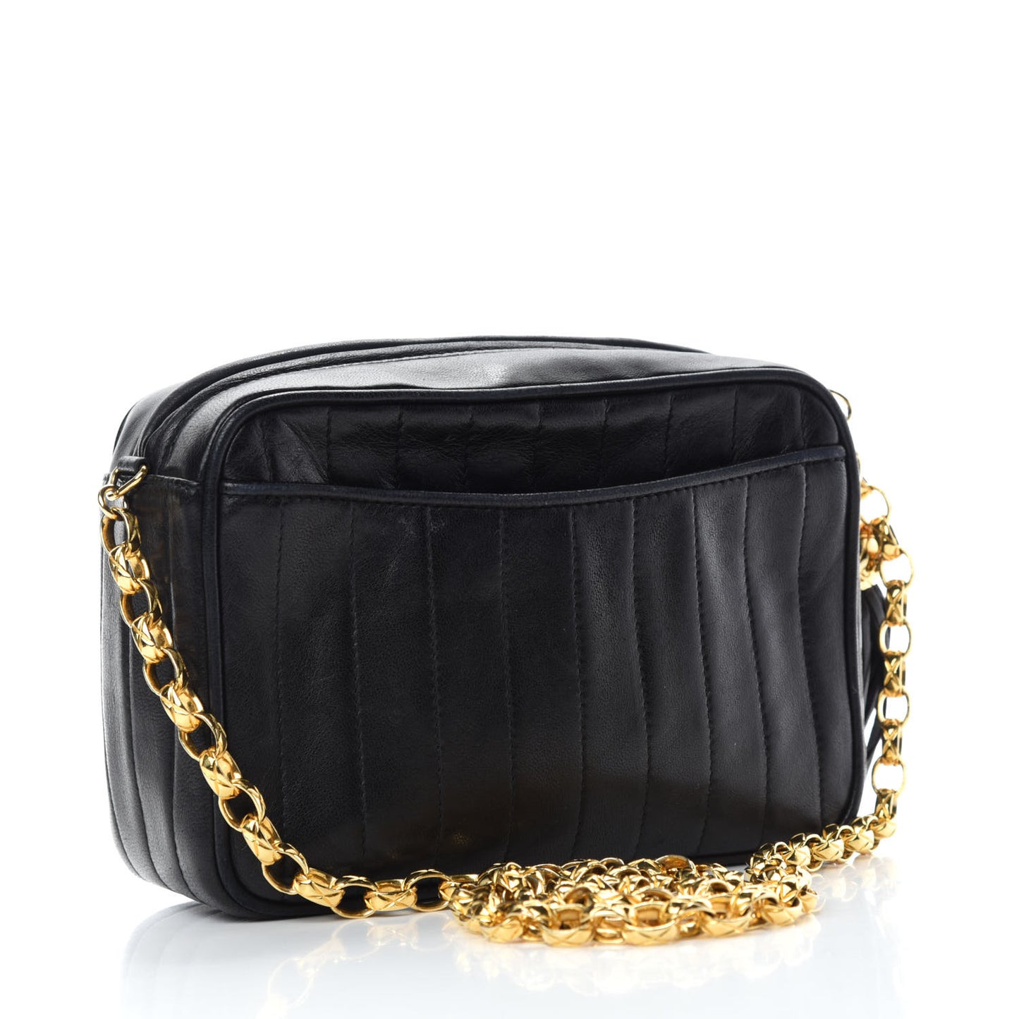 Lambskin Vertical Quilted Tassel Camera Case Black