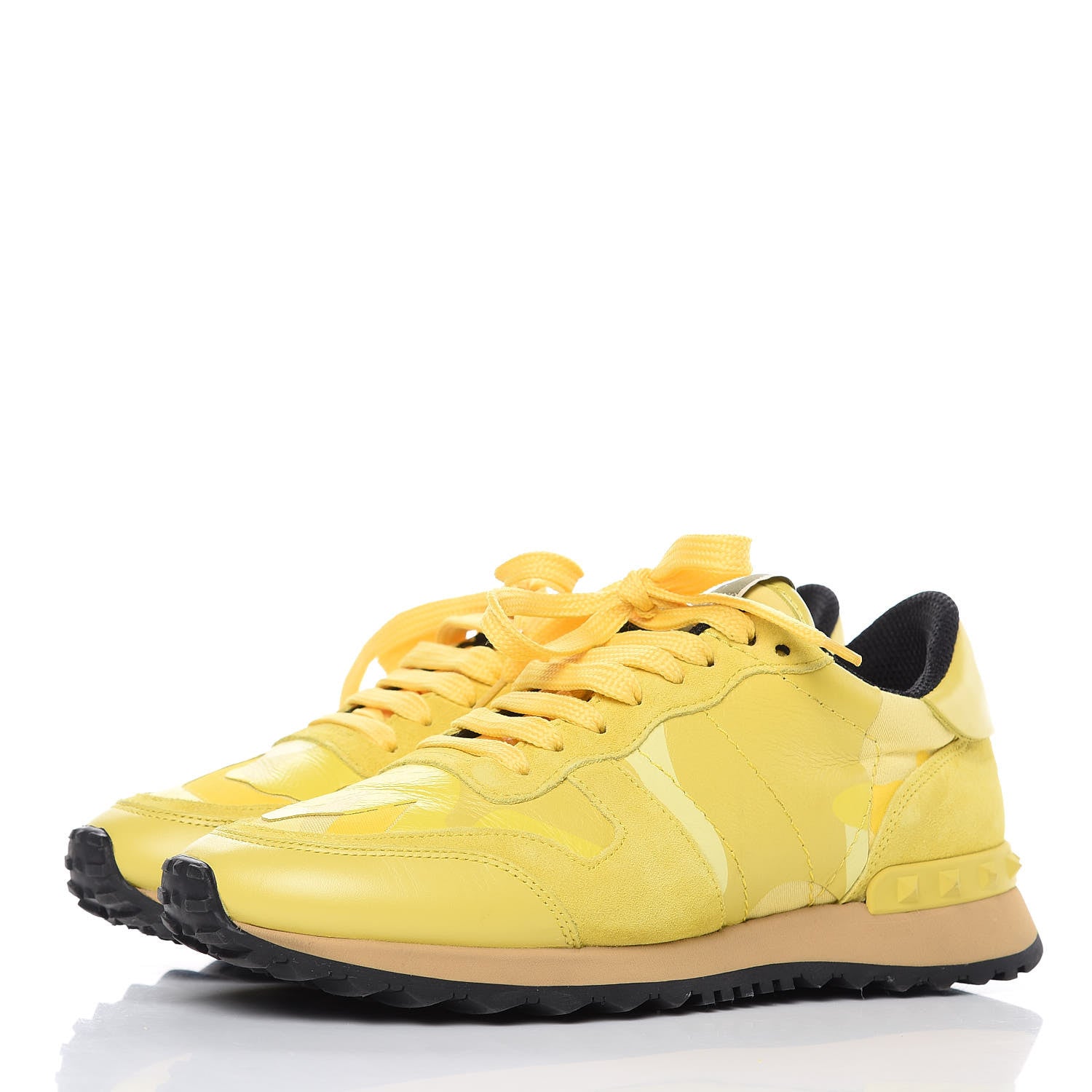 Valentino Garavani Nappa Suede Camouflage Womens Rockrunner Sneakers 37 Naples Yellow 3 of 9