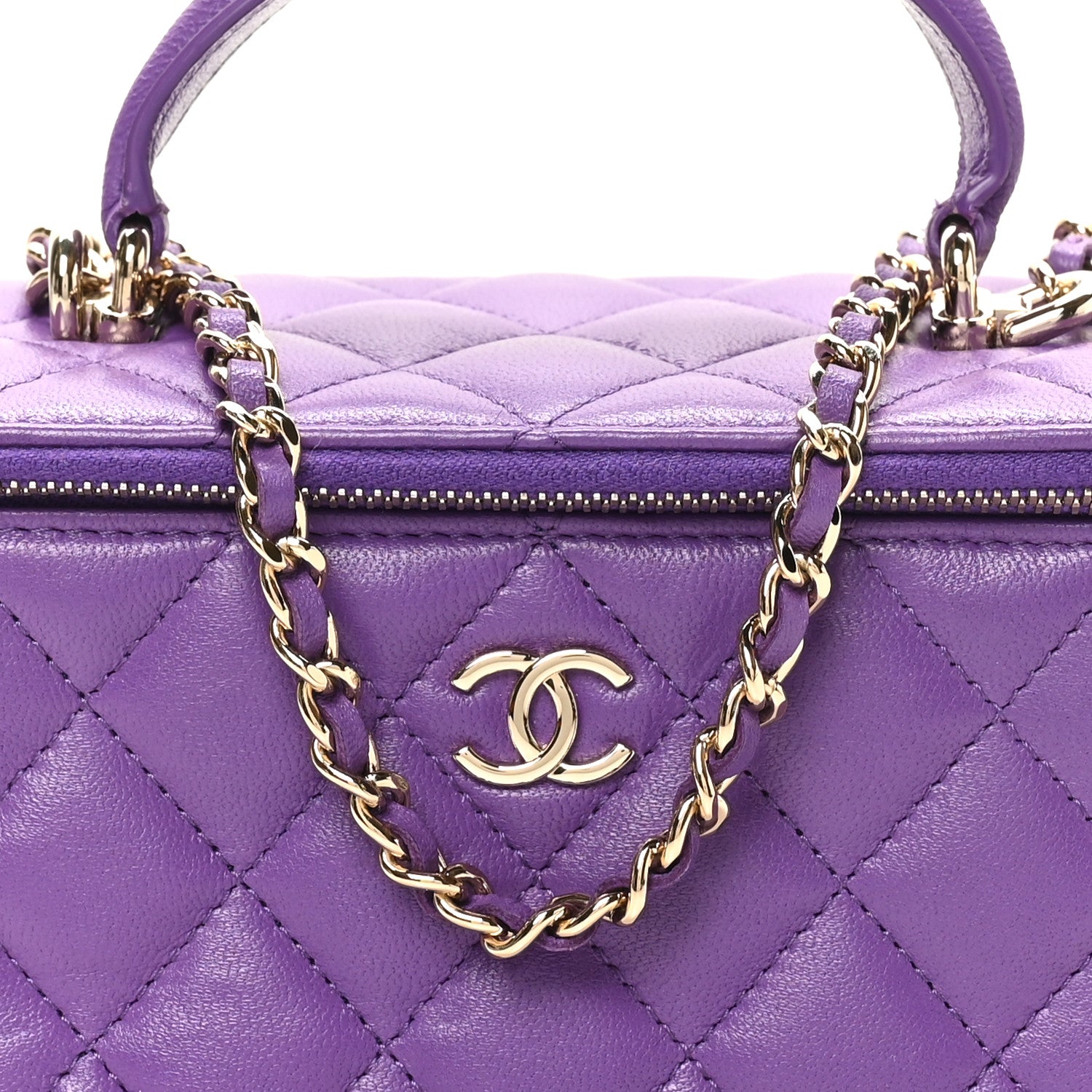 Chanel Lambskin Quilted Small Top Handle Vanity Case With Chain Purple 8 of 12