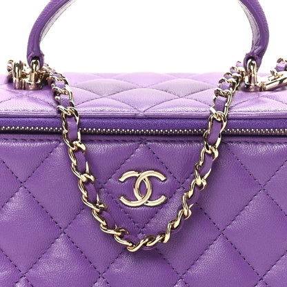 Chanel Lambskin Quilted Small Top Handle Vanity Case With Chain Purple 8 of 12