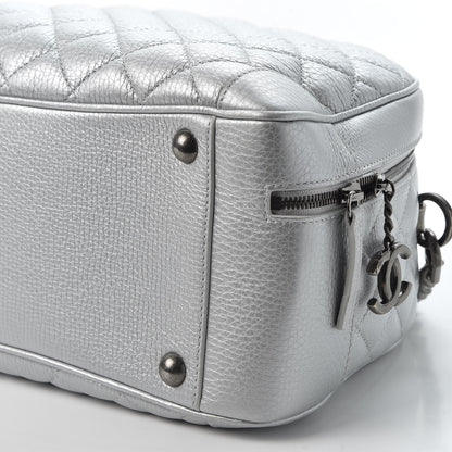 Chanel Metallic Calfskin Quilted Medium Airlines Round Trip Bowling Bag Silver 6 of 10