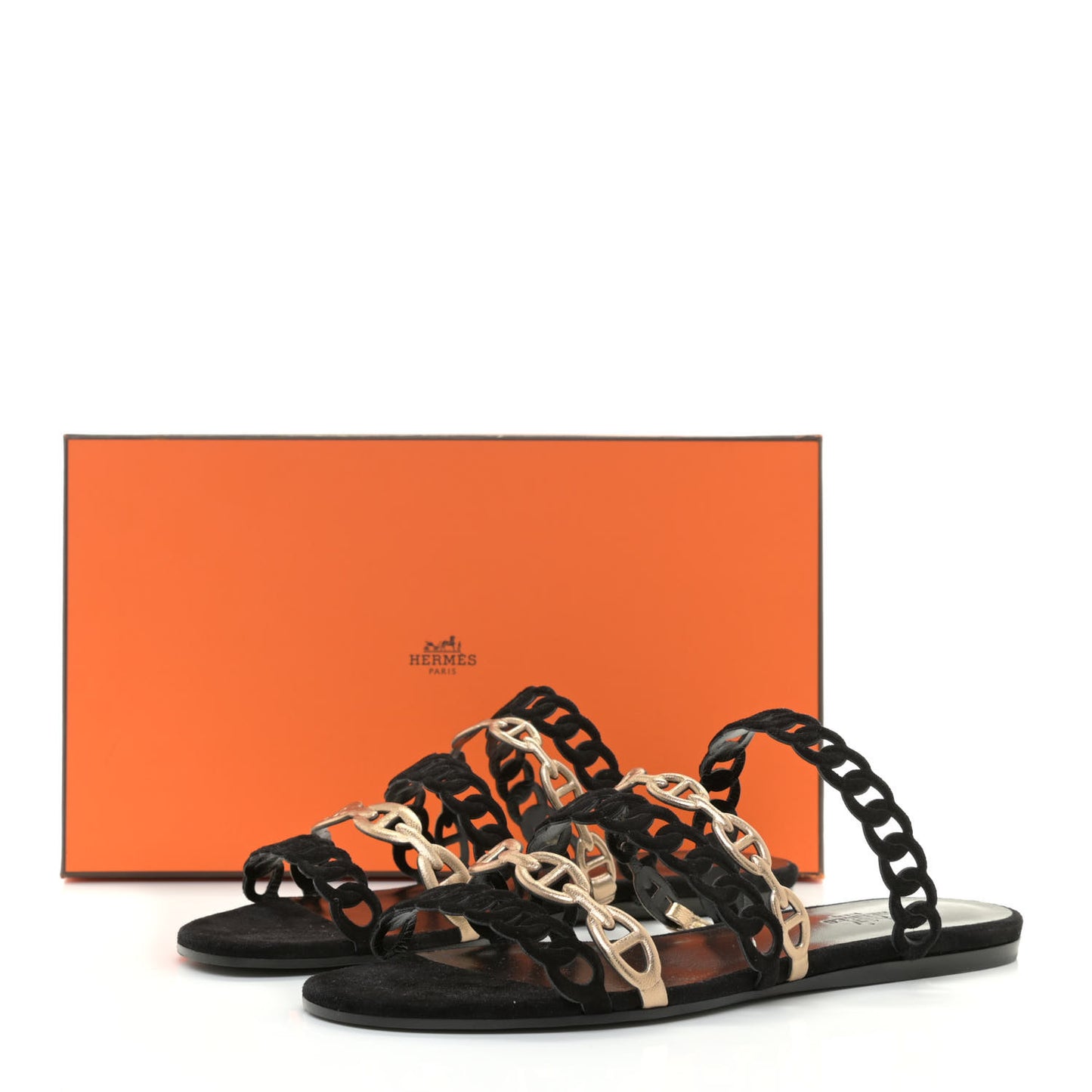 Metallic Nappa Suede Chaine d'Ancre Nude Sandals 37.5 Black Champagne