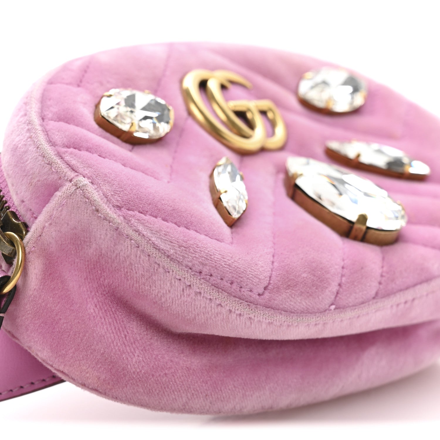 Gucci Velvet Matelasse Marquise Crystals GG Marmont Belt Bag 85 34 Malva 9 of 10