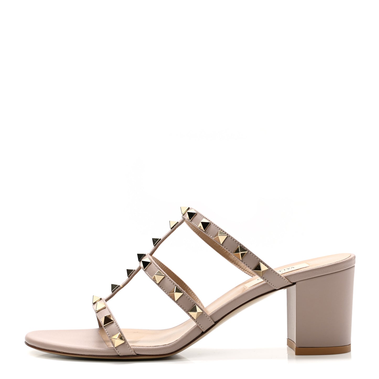 Calfskin Rockstud 60mm Caged Slide Sandals 39 Poudre