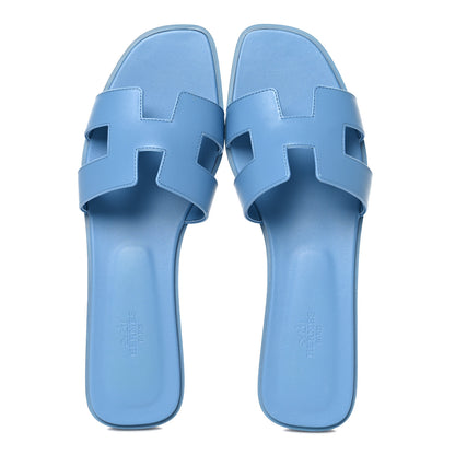 Hermes Box Calfskin Oran Sandals 42 Bleu Cameo 2 of 9