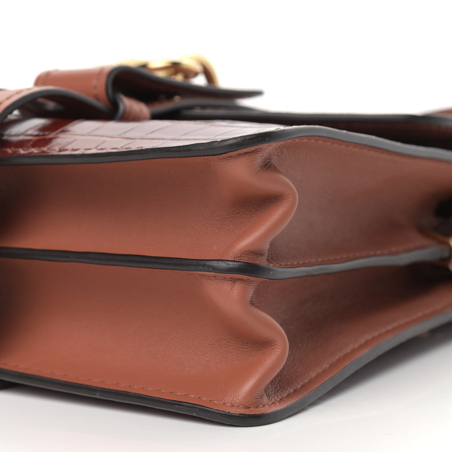 Calfskin Crocodile Embossed Small Aby Day Shoulder Bag Sepia Brown