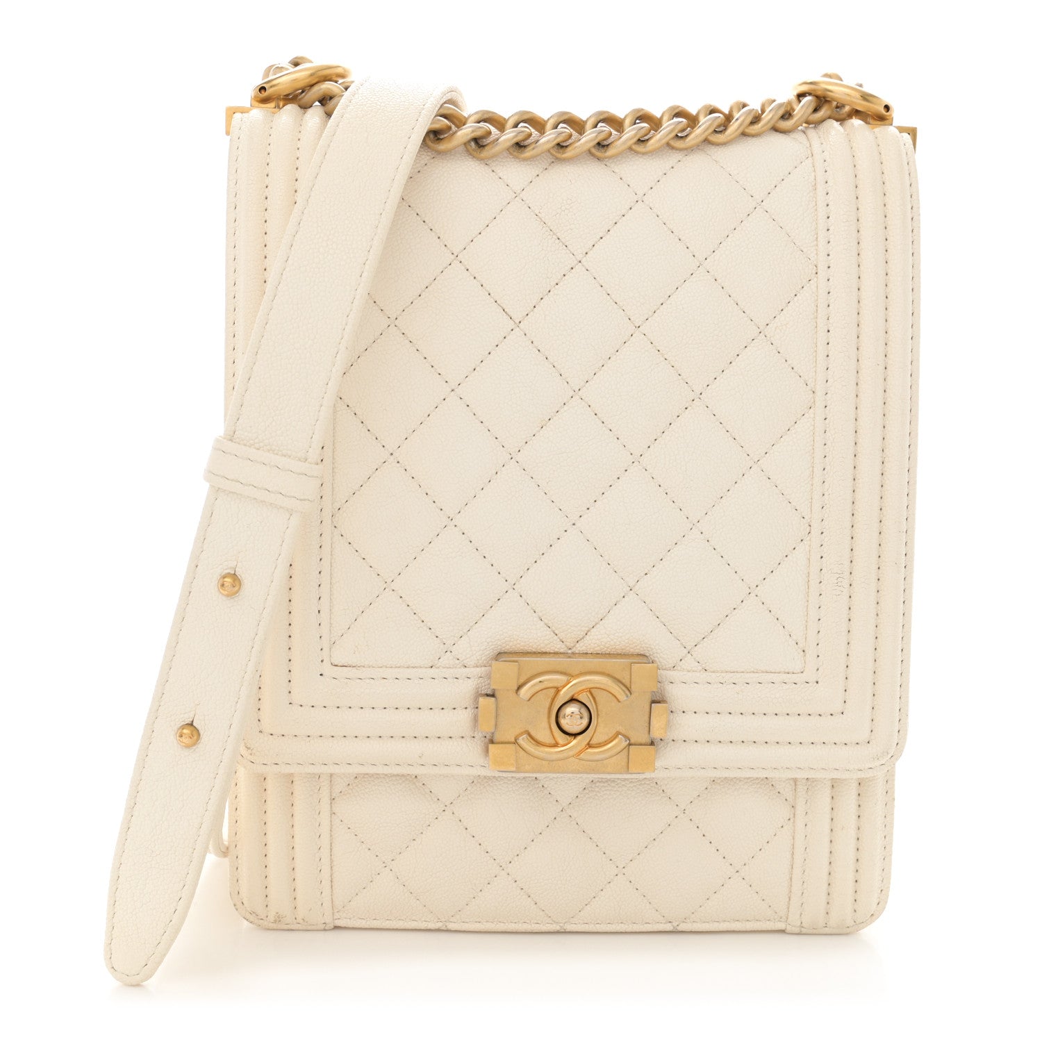 Chanel Caviar Quilted North South Boy Flap White 1 of 14