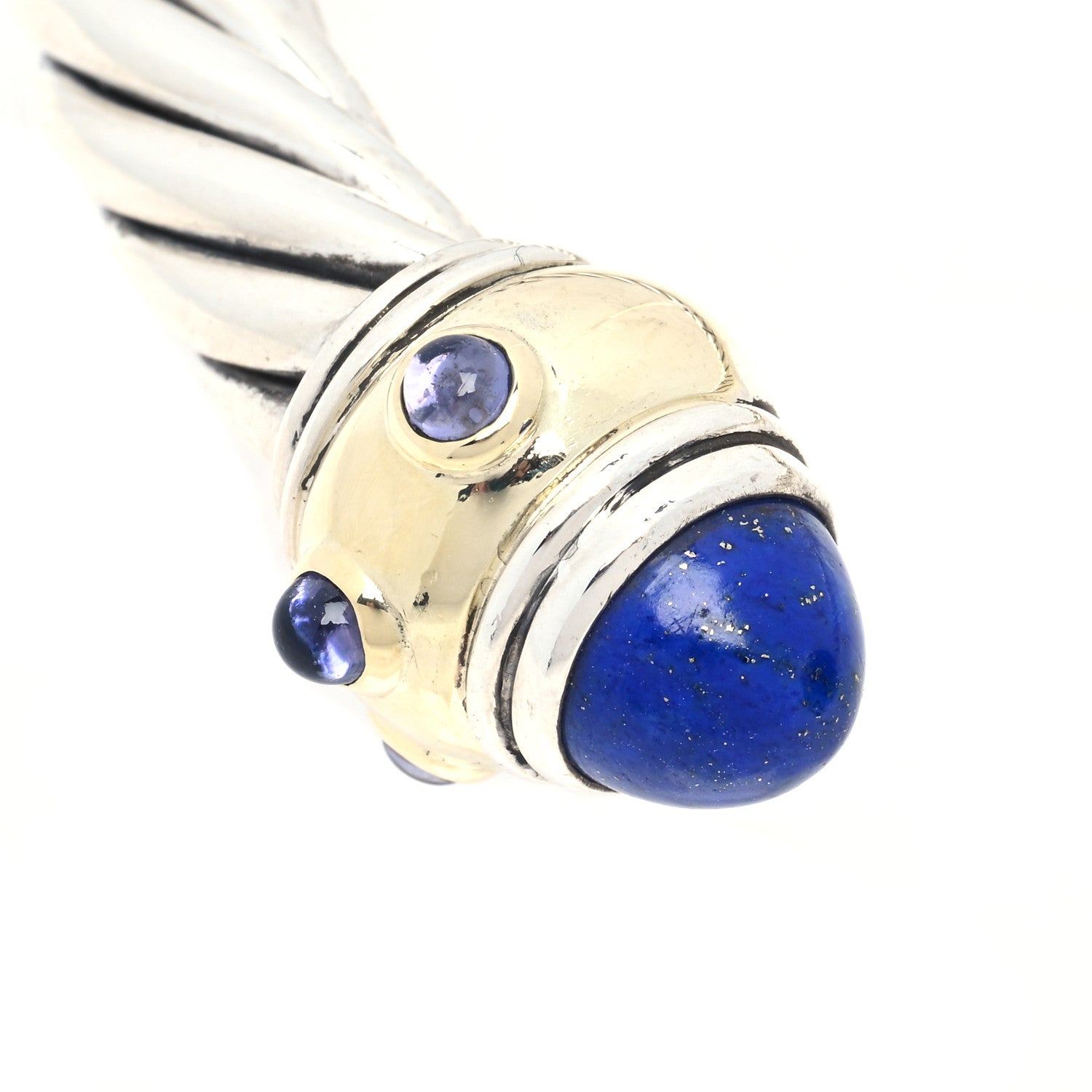 David Yurman Sterling Silver 14K Yellow Gold Lapis Lazuli Iolite 10mm Cable Renaissance Bracelet 4 of 5