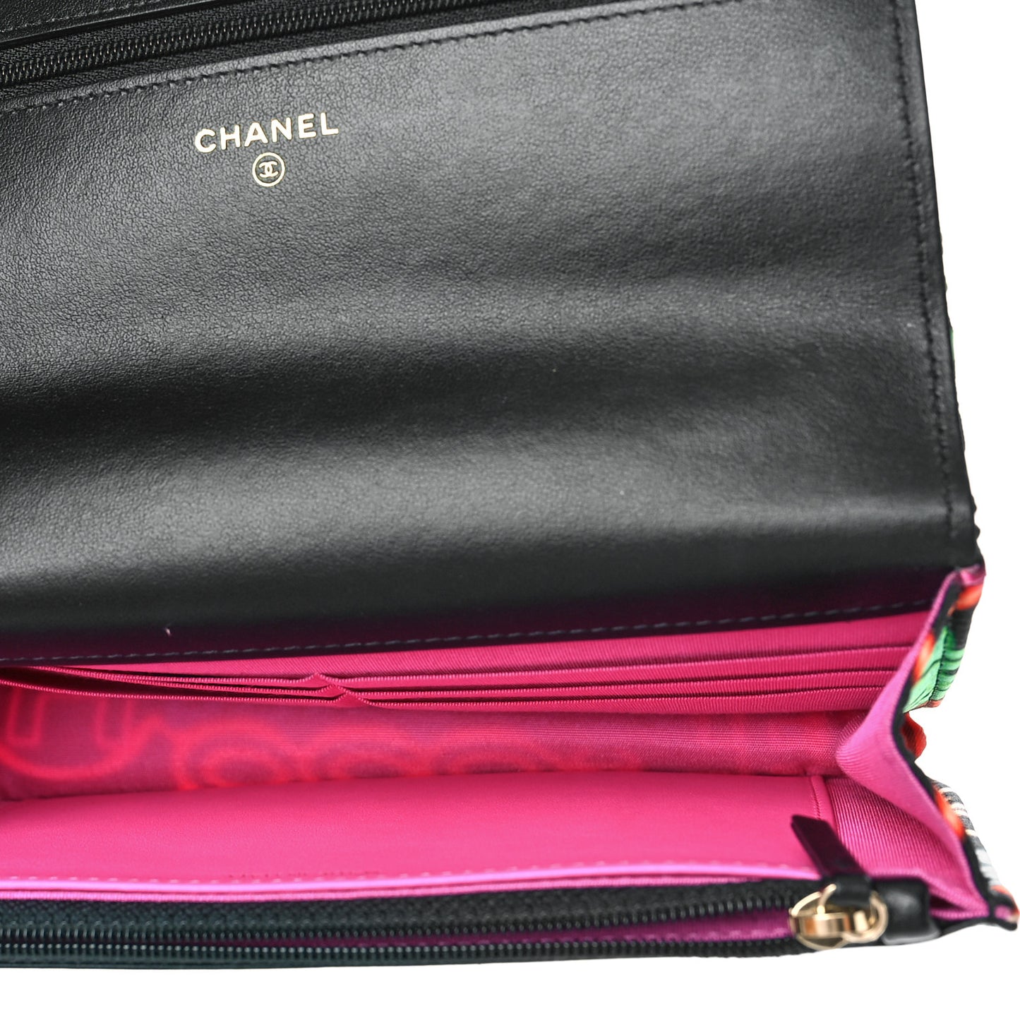 Fabric Printed Chanel 19 Wallet On Chain WOC Black Multicolor