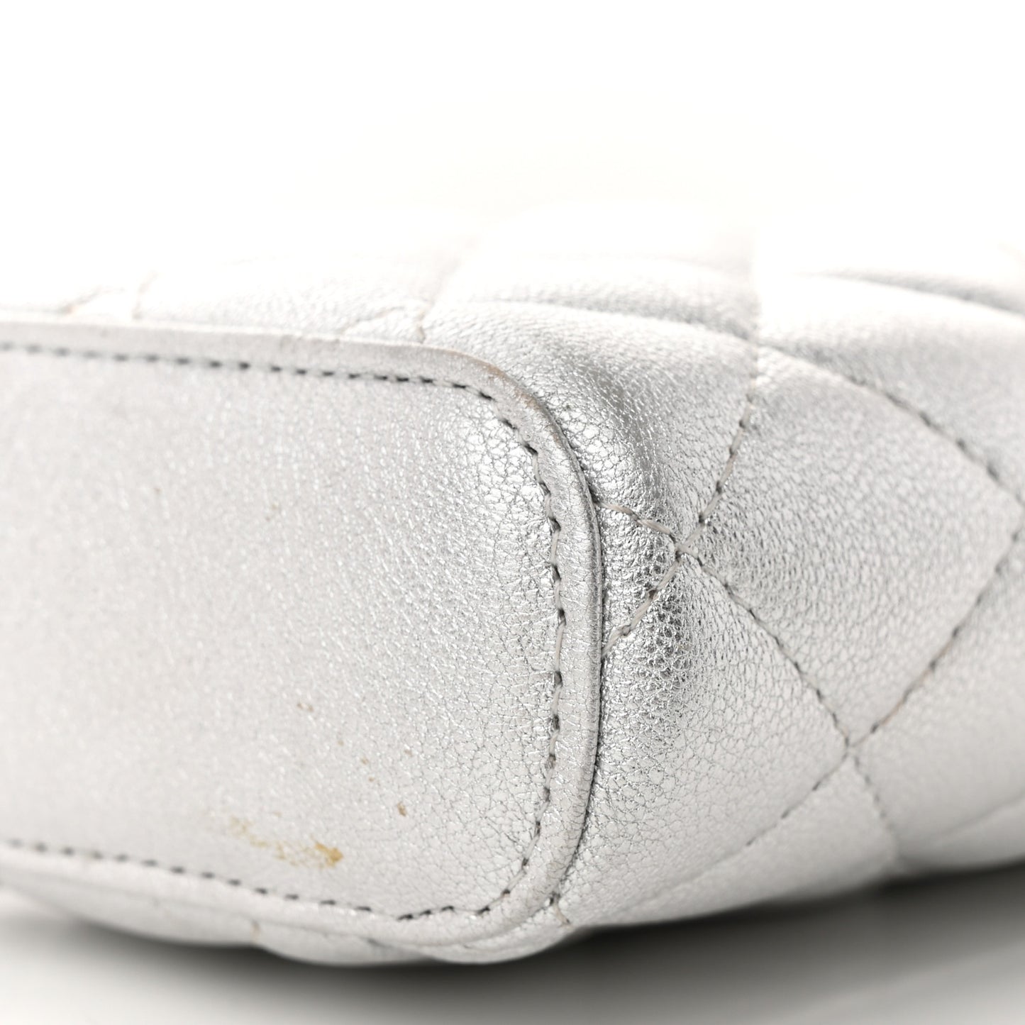 Metallic Lambskin Quilted Phone Holder With Chain Silver