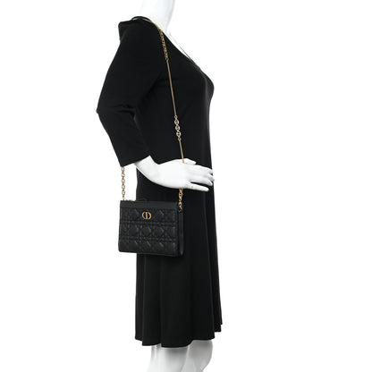 Christian Dior Calfskin Cannage Caro Zipped Pouch With Chain Black 2 of 11