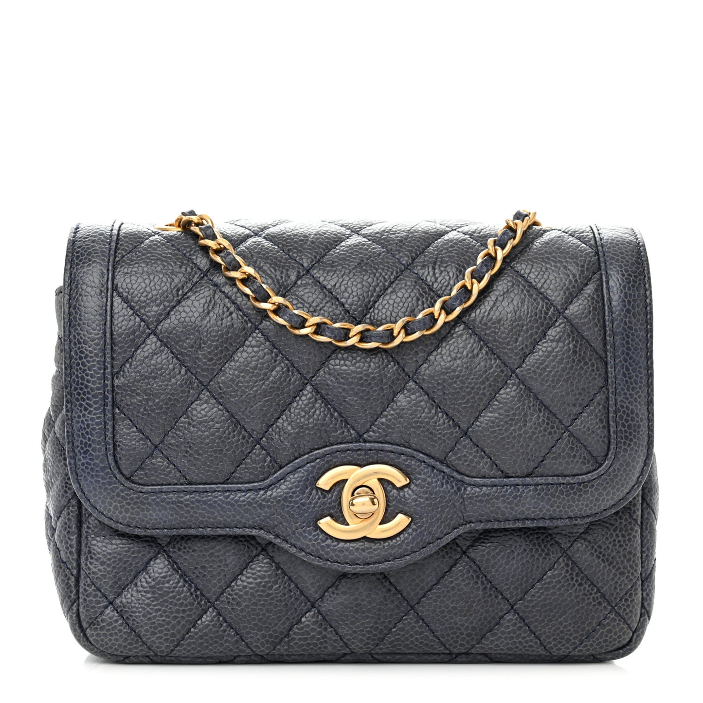 Crumpled Grained Calfskin Quilted Mini Two Tone Flap Blue