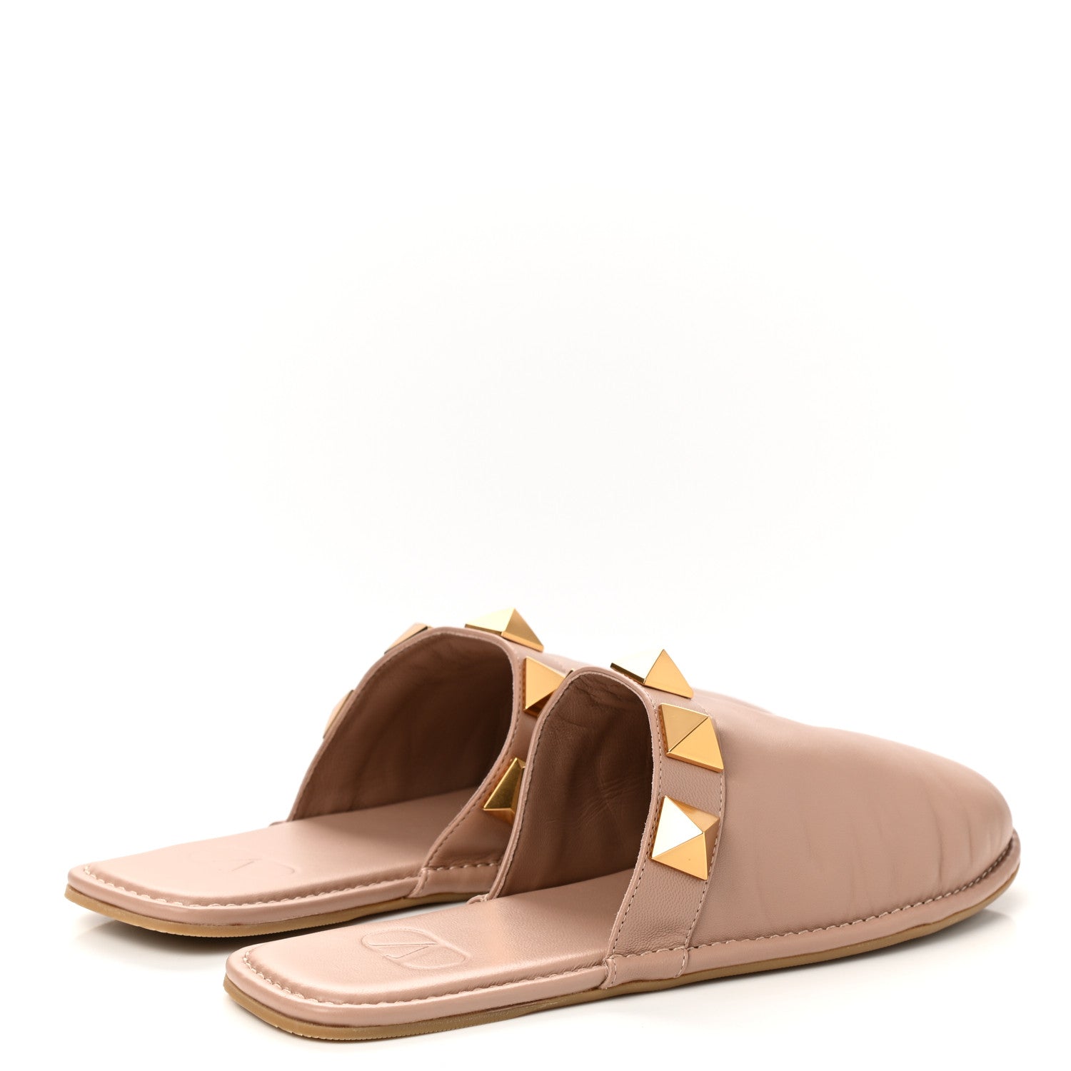 Valentino Garavani Nappa Roman Stud Flat Slippers 38.5 Rose Cannelle 4 of 9