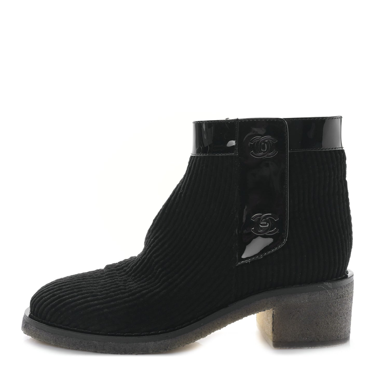 Velvet Patent CC Turnlock Ankle Boots 38 Black