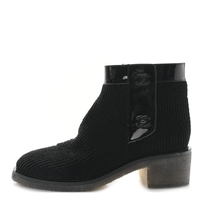 Chanel Velvet Patent CC Turnlock Ankle Boots 38 Black 1 of 8
