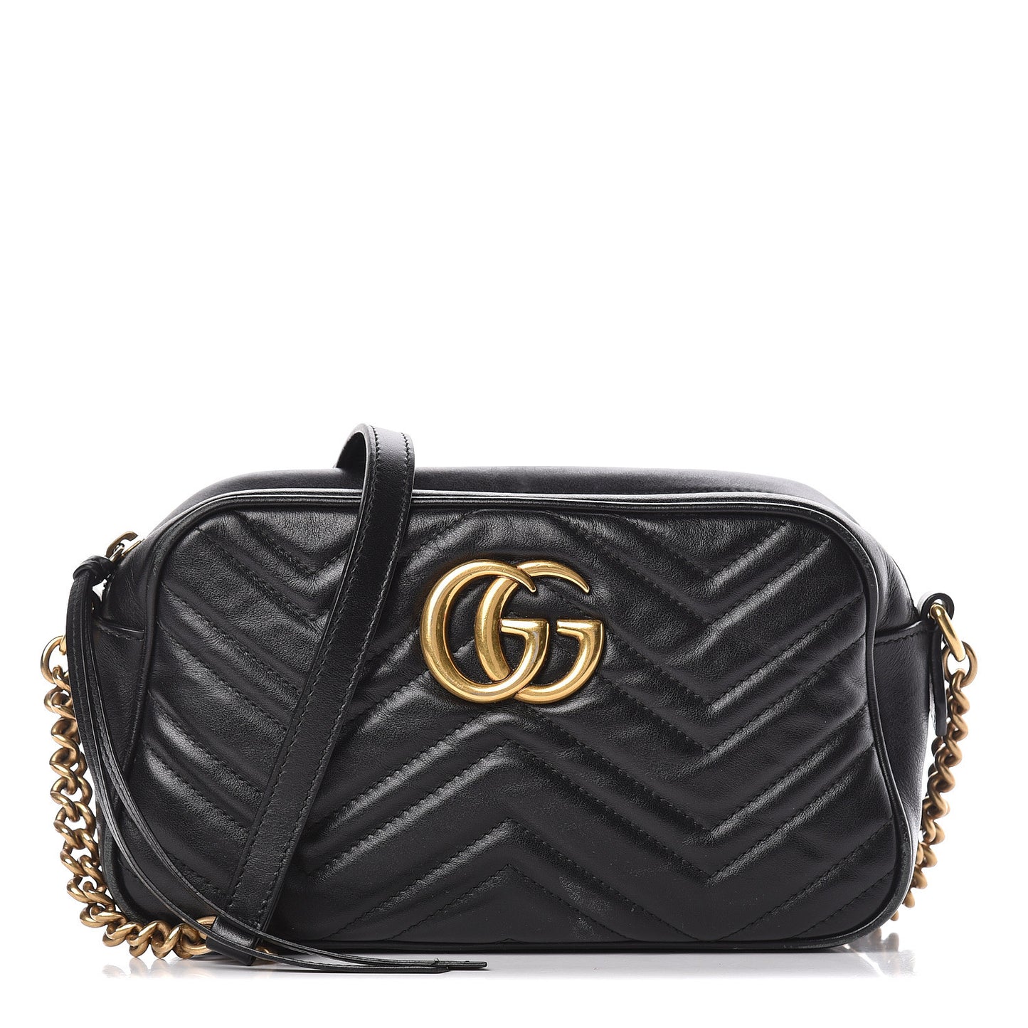 Calfskin Matelasse Small GG Marmont Chain Shoulder Bag Black