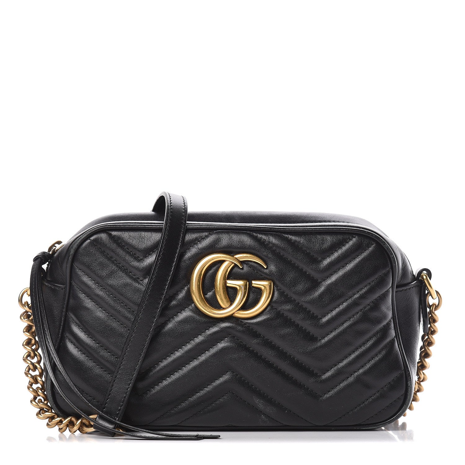 Gucci Calfskin Matelasse Small GG Marmont Chain Shoulder Bag Black 1 of 27