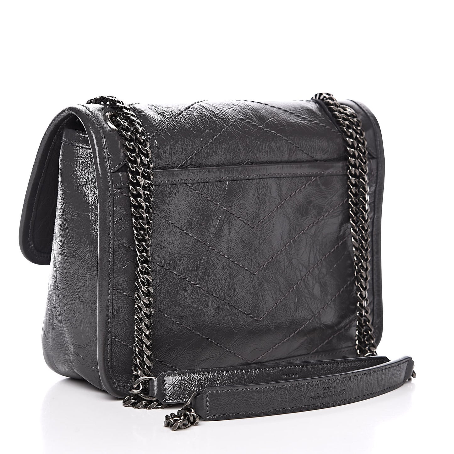 Crinkled Calfskin Matelasse Monogram Baby Niki Chain Satchel Storm