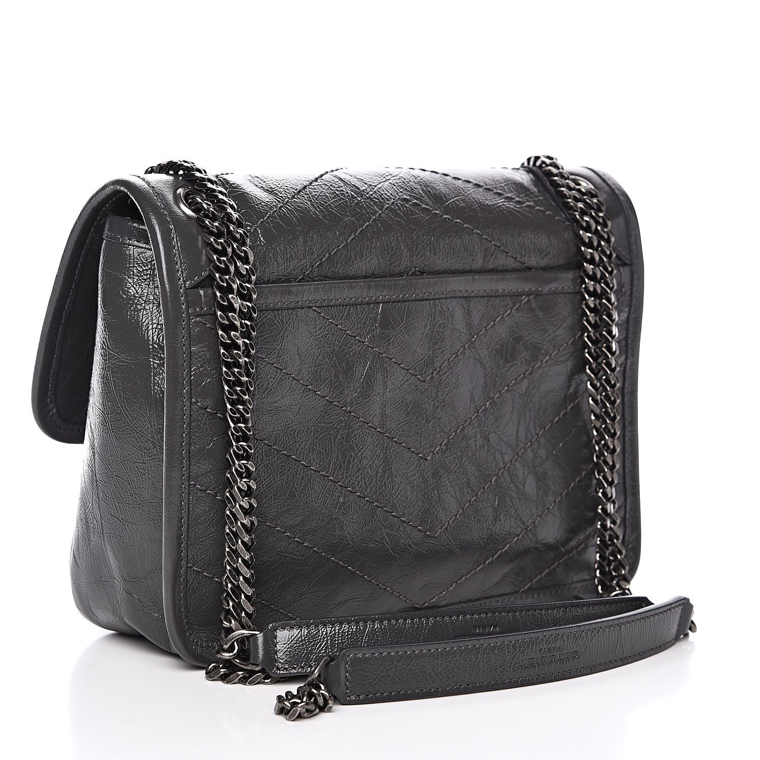 Saint Laurent Crinkled Calfskin Matelasse Monogram Baby Niki Chain Satchel Storm 3 of 10