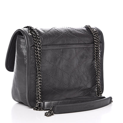Saint Laurent Crinkled Calfskin Matelasse Monogram Baby Niki Chain Satchel Storm 3 of 10