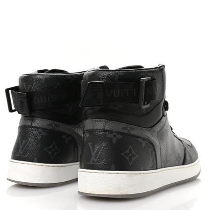 Louis Vuitton Calfskin Monogram Eclipse Mens Rivoli High Top Sneakers 10 Black Grey 5 of 8
