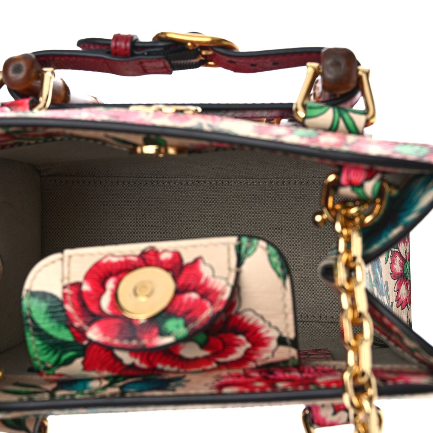 New Shangai Calfskin Floral Print Mini Diana Tote Bag Multicolor