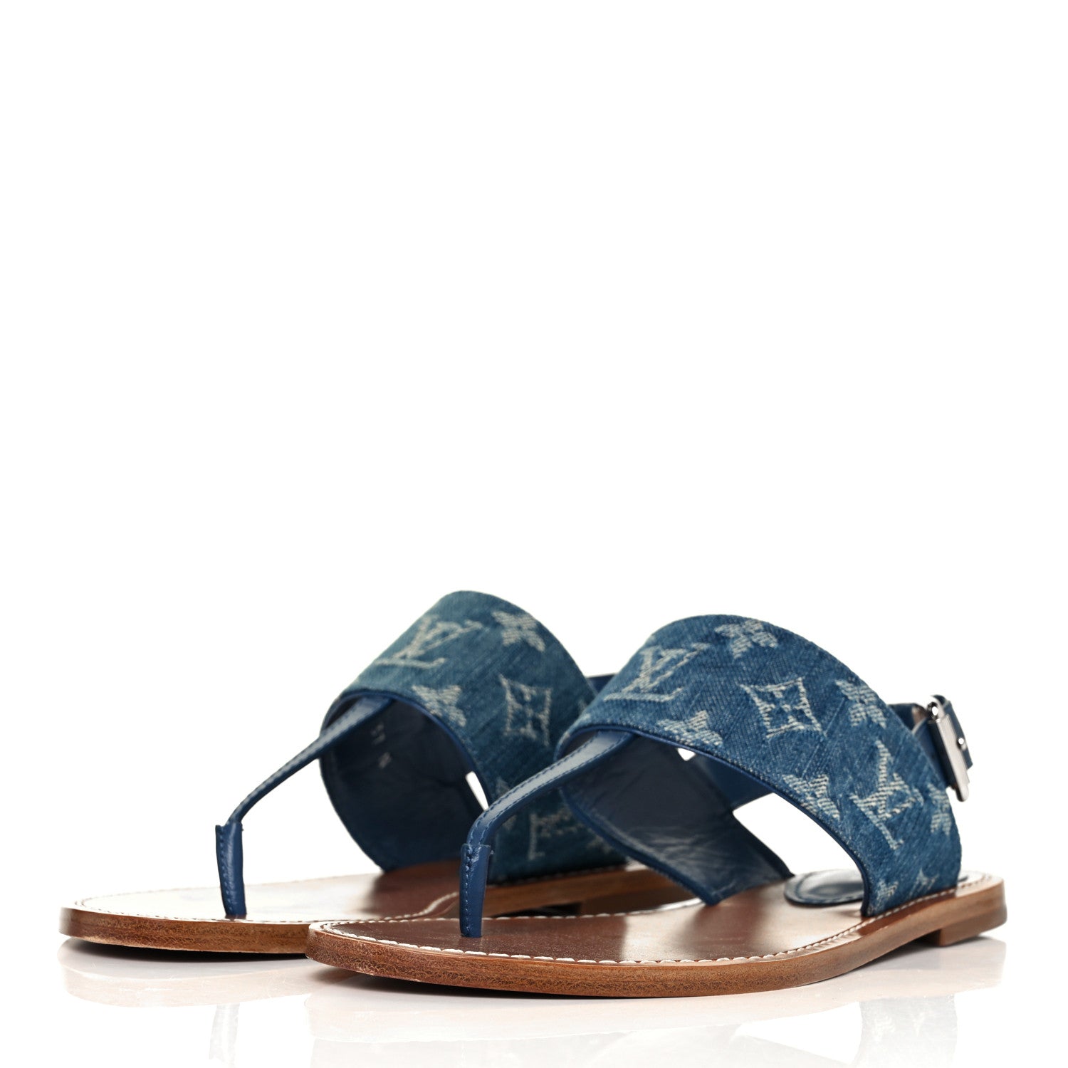 Louis Vuitton Monogram Denim Starboard Flat Thong Sandal 37 Blue 3 of 8