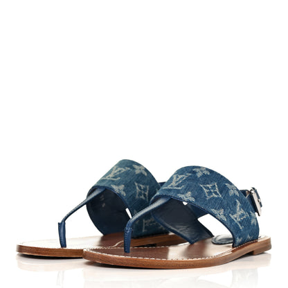 Louis Vuitton Monogram Denim Starboard Flat Thong Sandal 37 Blue 3 of 8