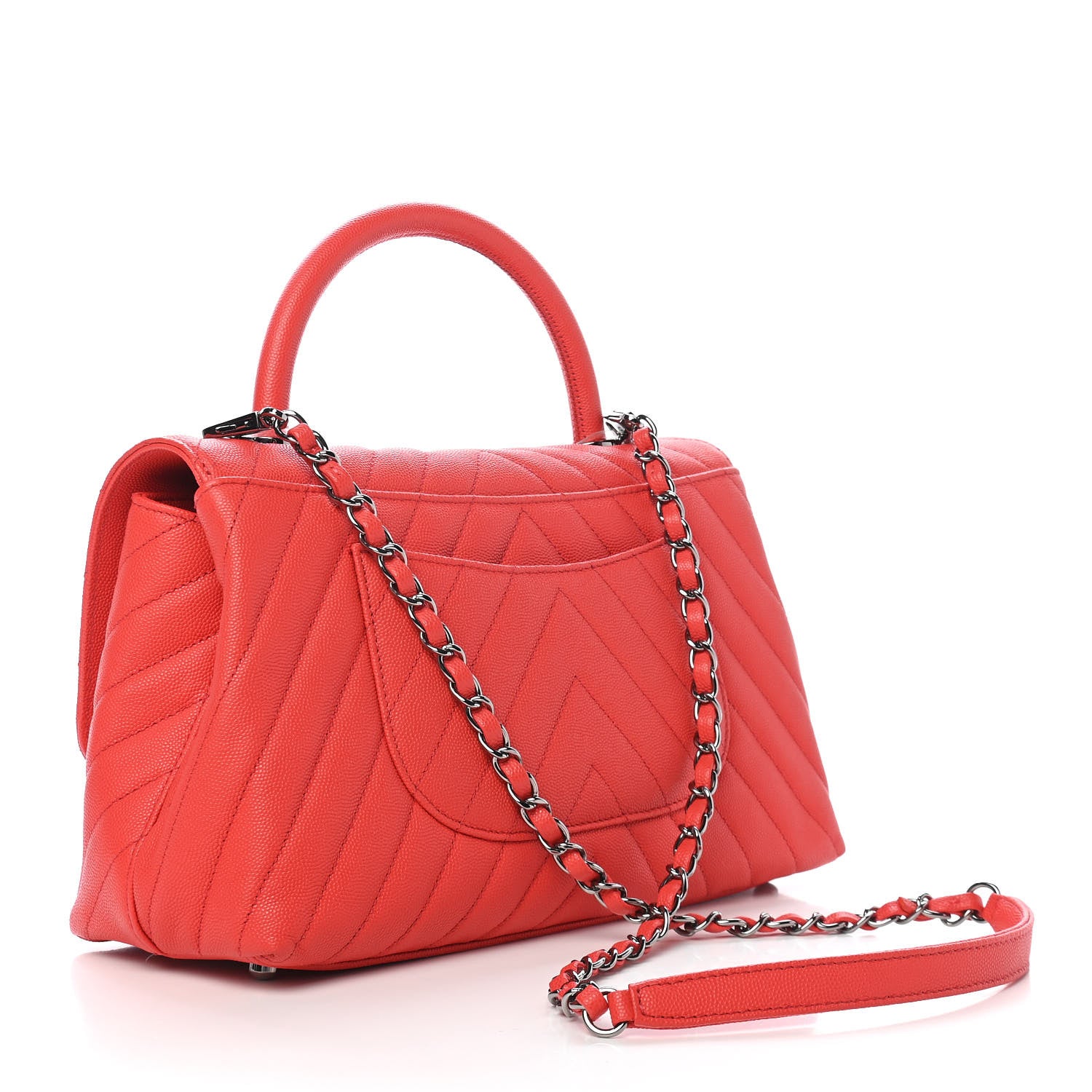 Chanel Caviar Chevron Quilted Small Coco Handle Flap Red 3 of 9