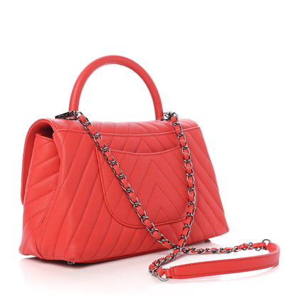 Chanel Caviar Chevron Quilted Small Coco Handle Flap Red 3 of 9