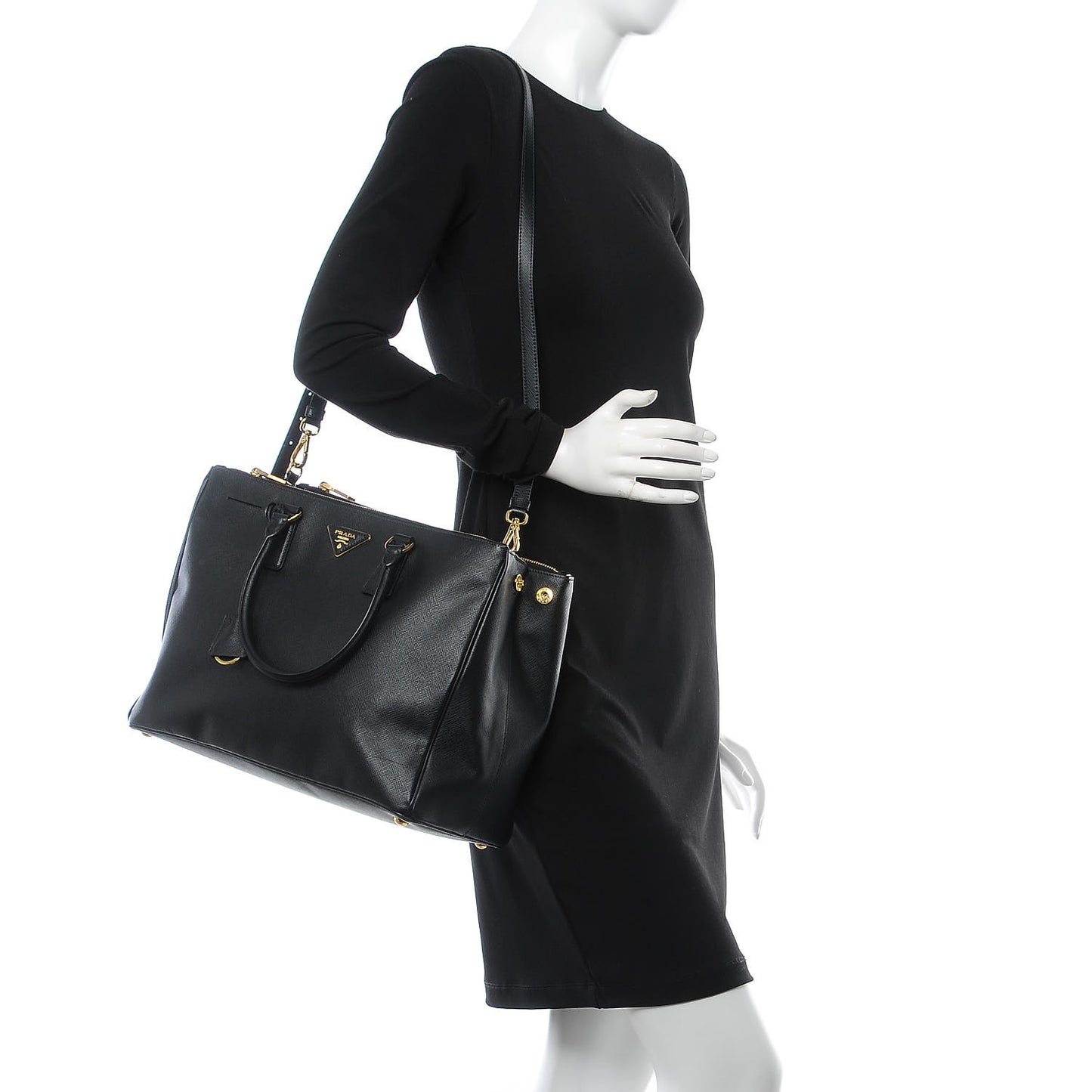 Saffiano Large Galleria Double Zip Tote Black