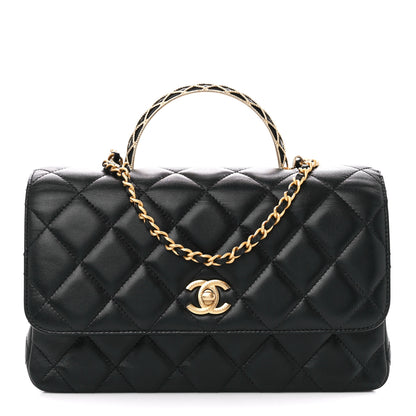 Chanel Lambskin Metal Quilted Twist Top Handle Flap With Chain Black 1 of 11