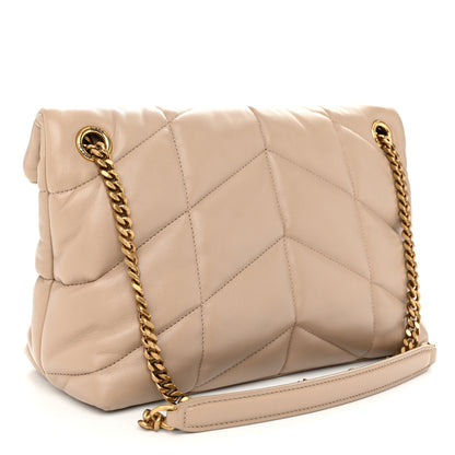 Saint Laurent Lambskin Quilted Small Loulou Puffer Monogram Chain Satchel Dark Beige 3 of 10