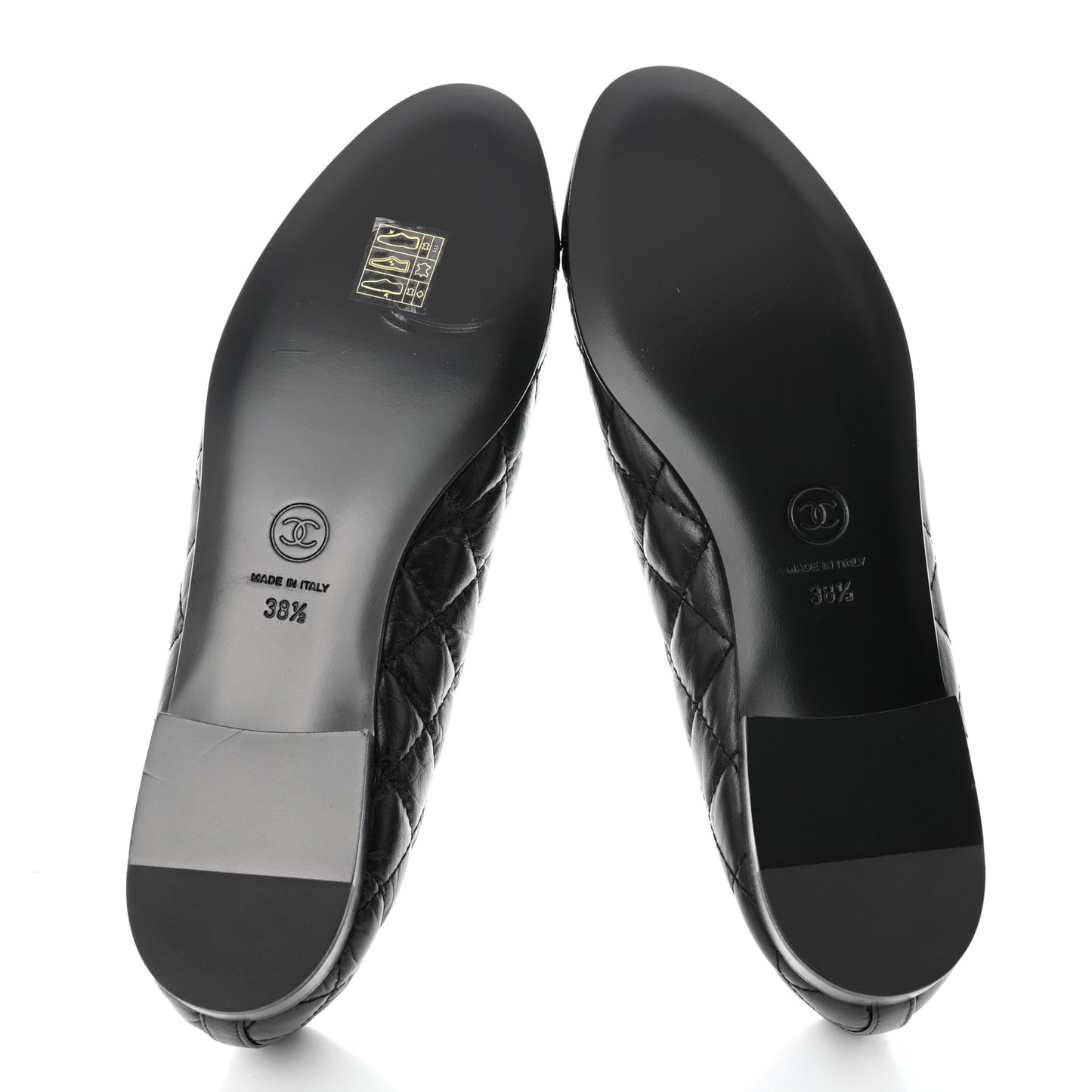 Aged Calfskin Quilted CC Cap Toe Ballerina Flats 38.5 Black