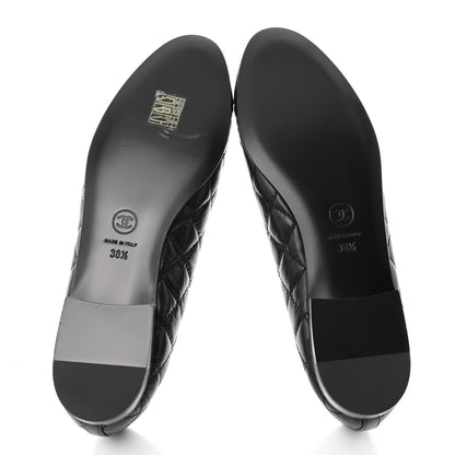 Chanel Aged Calfskin Quilted CC Cap Toe Ballerina Flats 38.5 Black 5 of 9