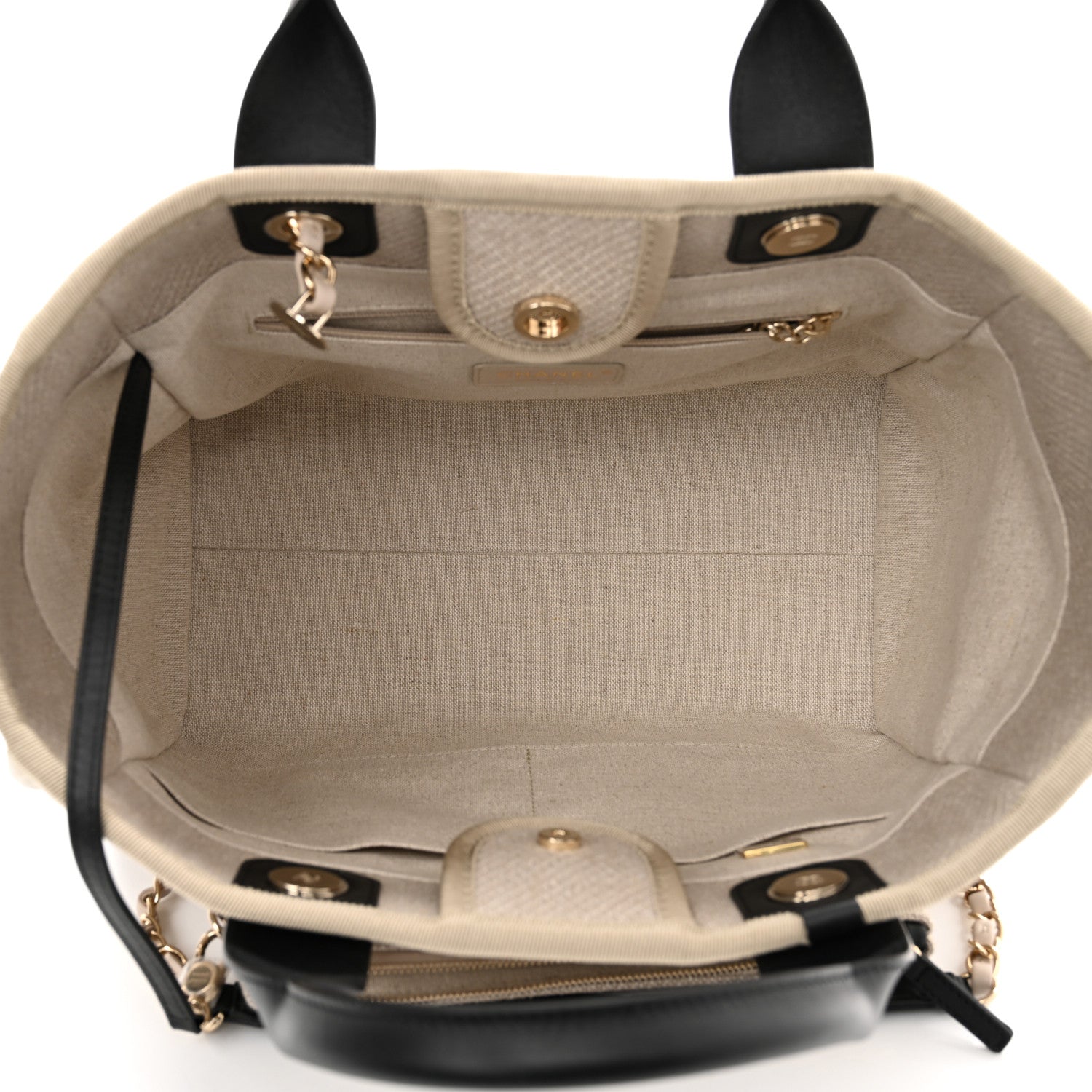 Chanel Mixed Fibers Small Deauville Tote Beige Black 6 of 11