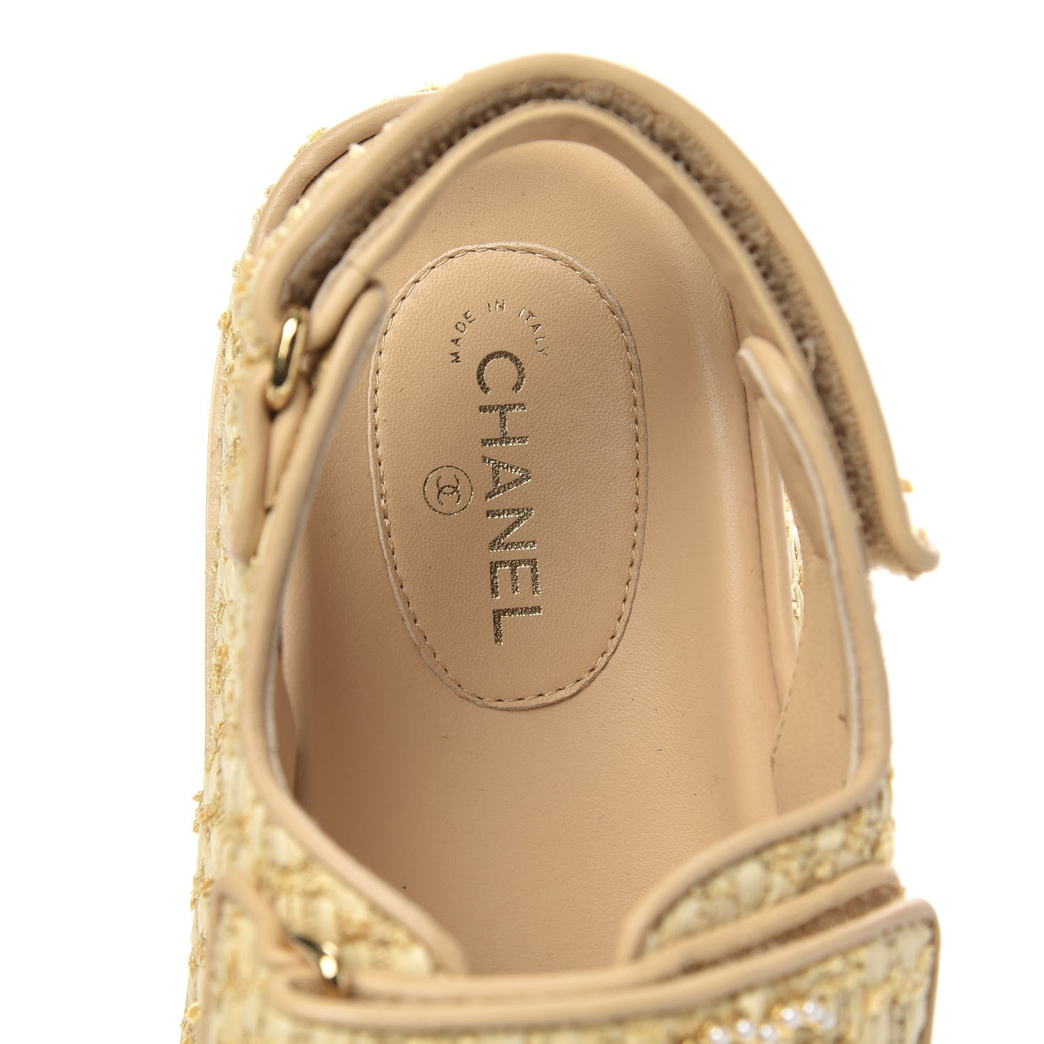 Chanel Braided Fabric Velcro Dad Sandals 37 Beige 6 of 9