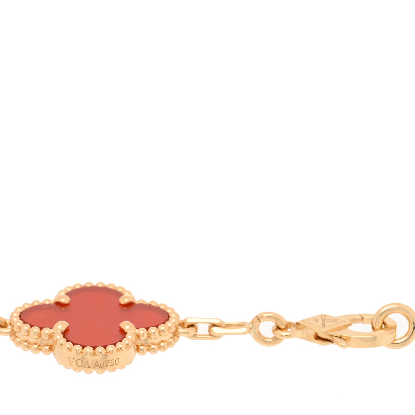 18K Yellow Gold Carnelian 5 Motifs Vintage Alhambra Bracelet