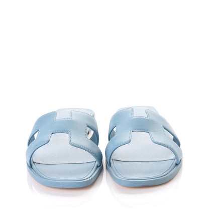 Hermes Calfskin Oran Sandals 37.5 Bleu Dorset 3 of 11