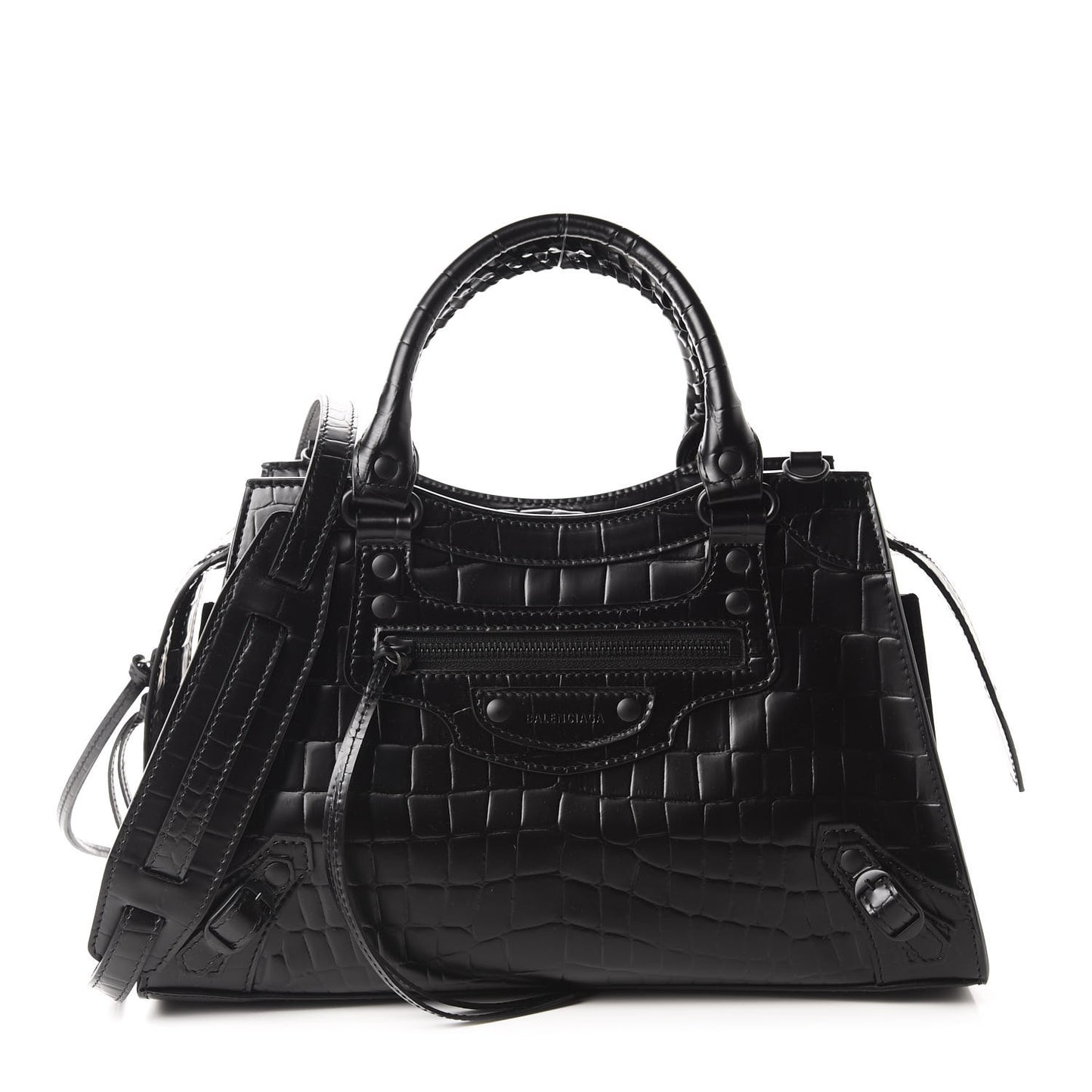 Semi Shiny Calfskin Crocodile Embossed Neo Classic Black Hardware S City Black