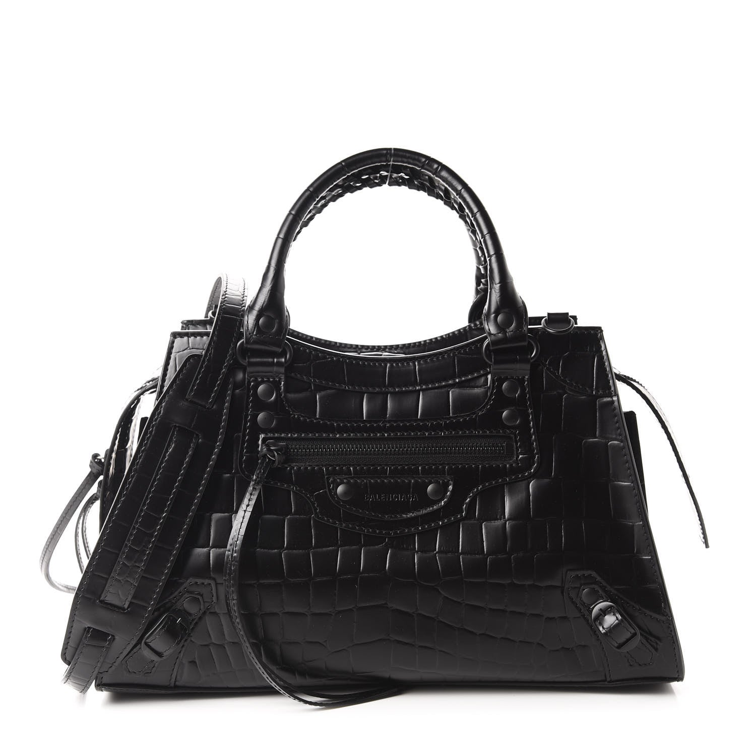 Balenciaga Semi Shiny Calfskin Crocodile Embossed Neo Classic Black Hardware S City Black 1 of 10