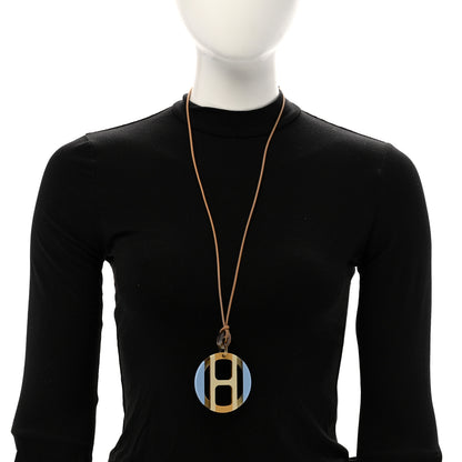 Hermes Buffalo Horn Lacquer H Equipe Pendant Necklace Bleu Chardon 2 of 7