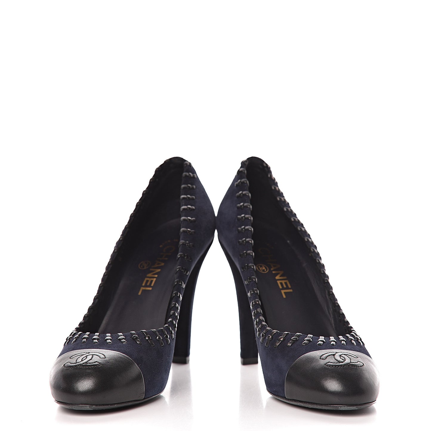 Suede Lambskin Cap Toe Pumps 39 Navy Black