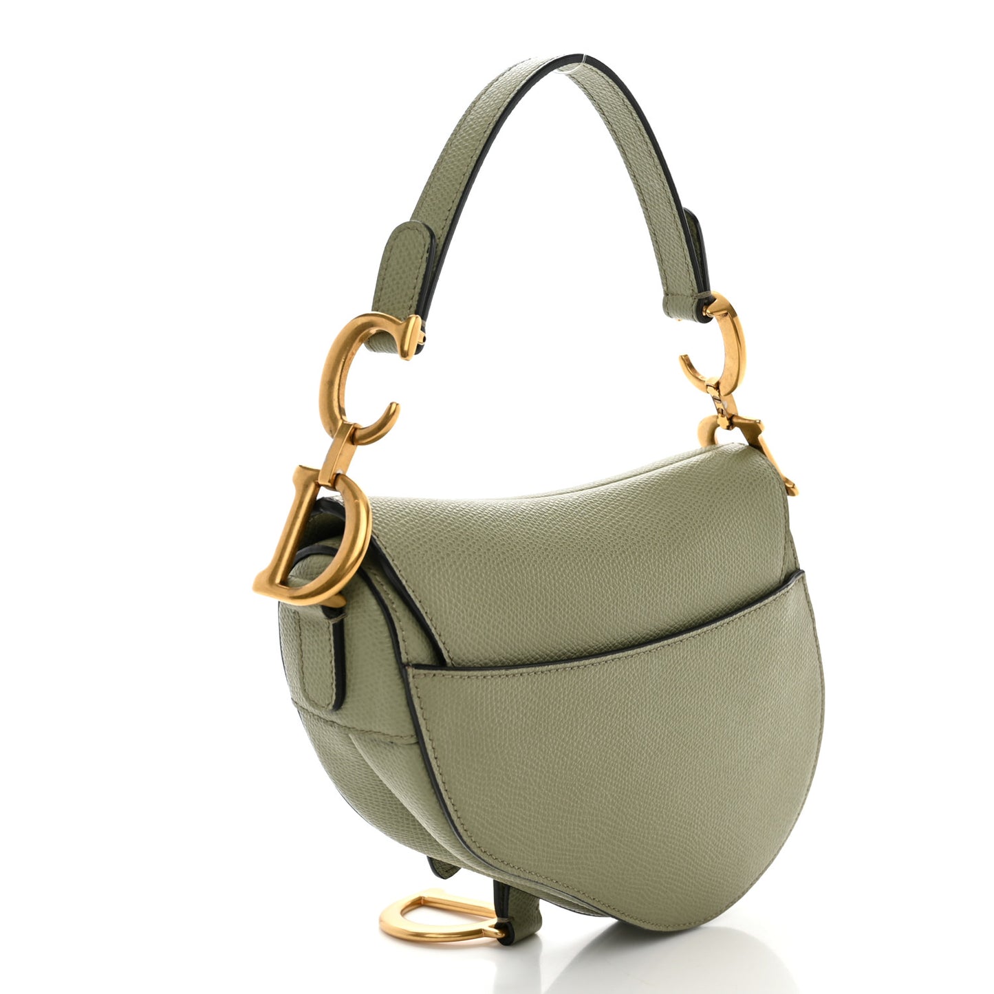 Grained Calfskin Mini Saddle Bag Green