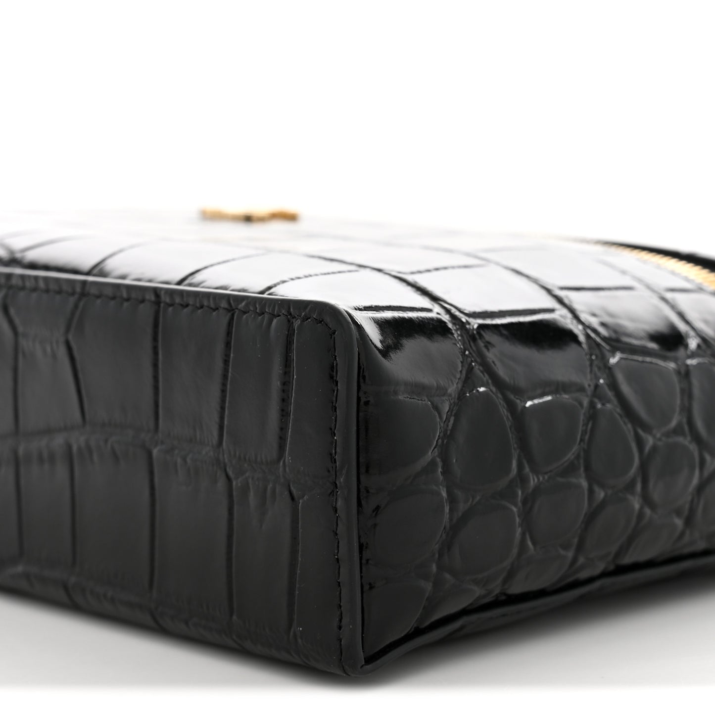 Calfskin Crocodile Embossed Slim Vanity Case With Chain  Black