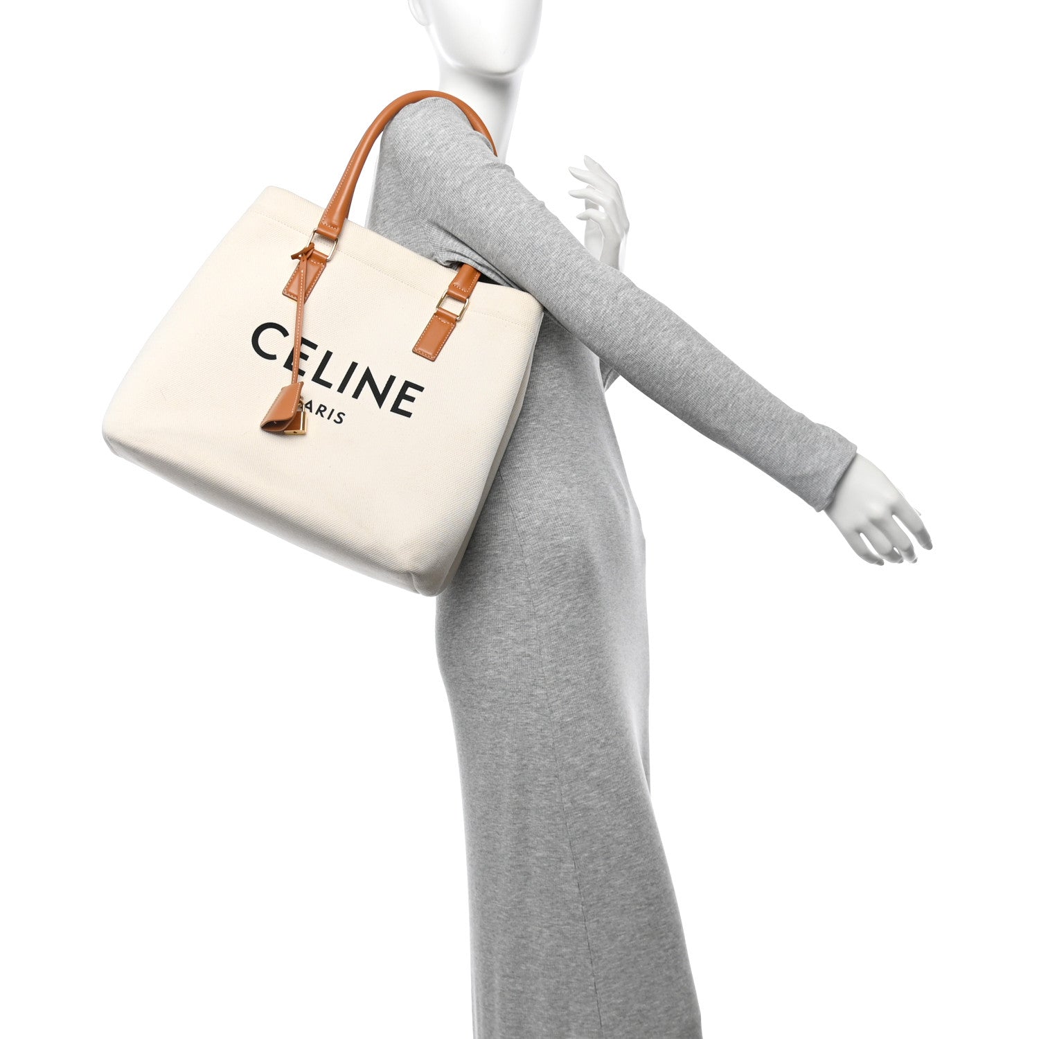 Celine Canvas Calfskin Logo Print Small Horizontal Cabas Natural Tan 2 of 12