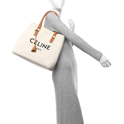 Celine Canvas Calfskin Logo Print Small Horizontal Cabas Natural Tan 2 of 12